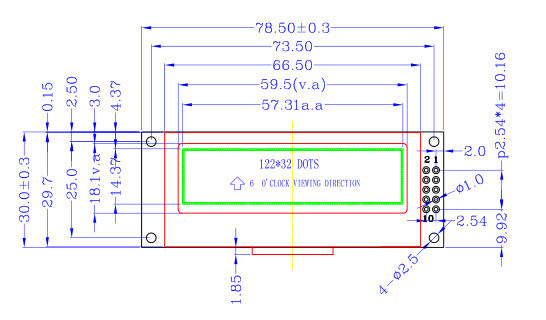 RoHS COB 122 * 32 Graphic lcd numeric display withTransflective , positive Polarizer