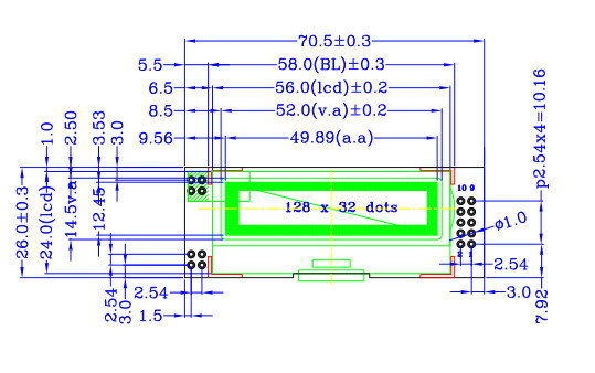 Serial port Graphic LCD Display Module 128 * 32 Dots for electric power , aerospace